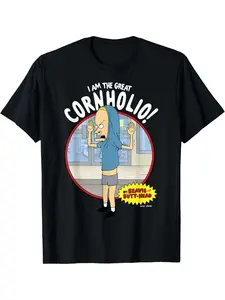 1pc Beavis and Butt-Head The Great Cornholio Graphic T-Shirt - Cotton Casual Crew Neck Tee for Men, Youth, Adults - Regular Fit, All-Season Top for Sports, Running, Hiking, Outdoor Activities - 180gsm Knitted Fabric with Embroidered Detail