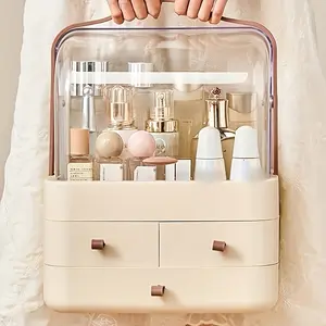 Waterproof Dustproof Makeup Organizer with Drawers, Countertop Cosmetic Storage Box for Bathroom, Vanity