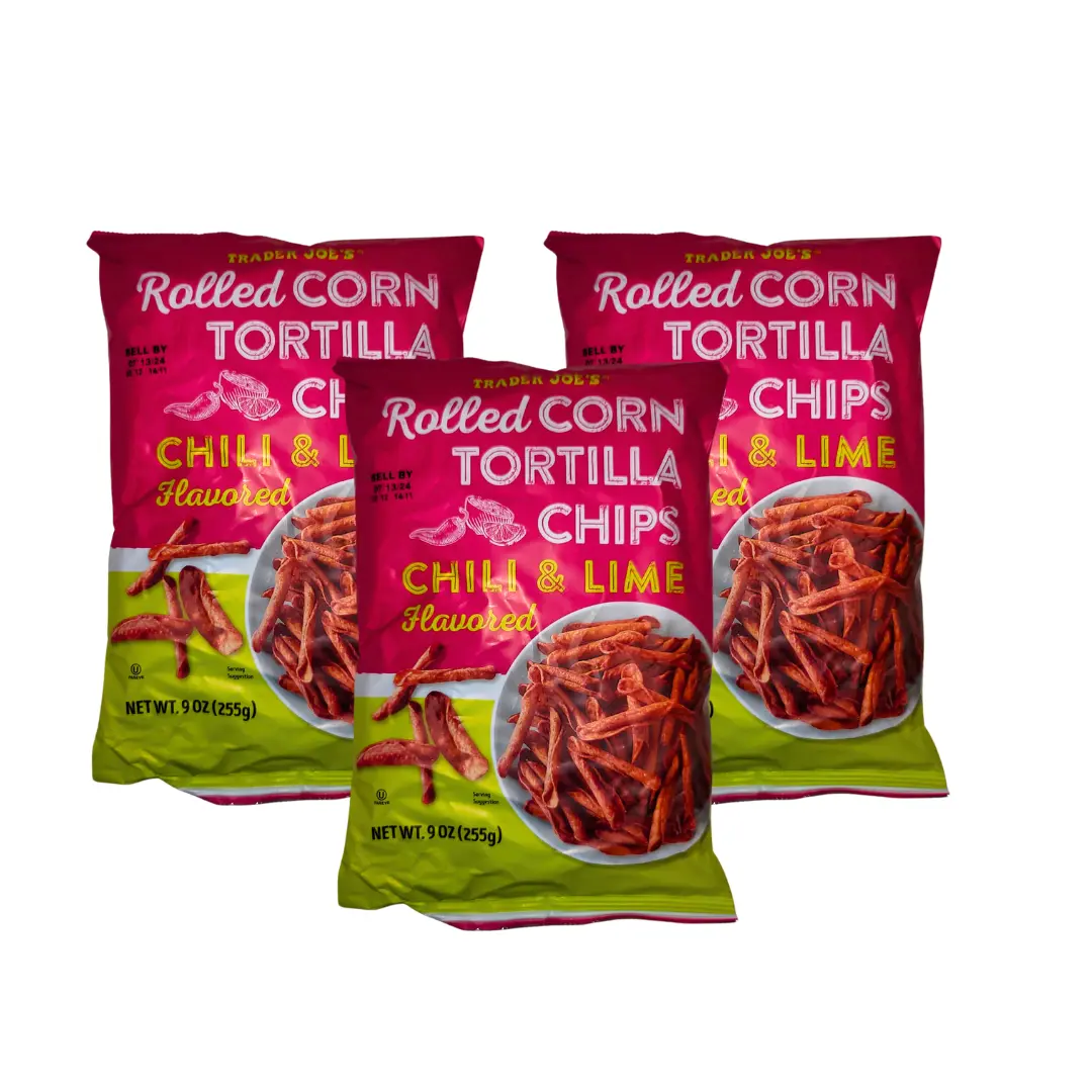 Gluten-Free Trader Joe's Rolled Corn Tortilla Chips in Chili Lime Flavour, Crunchy and Spicy Snack, 9oz (250g), Set of 3