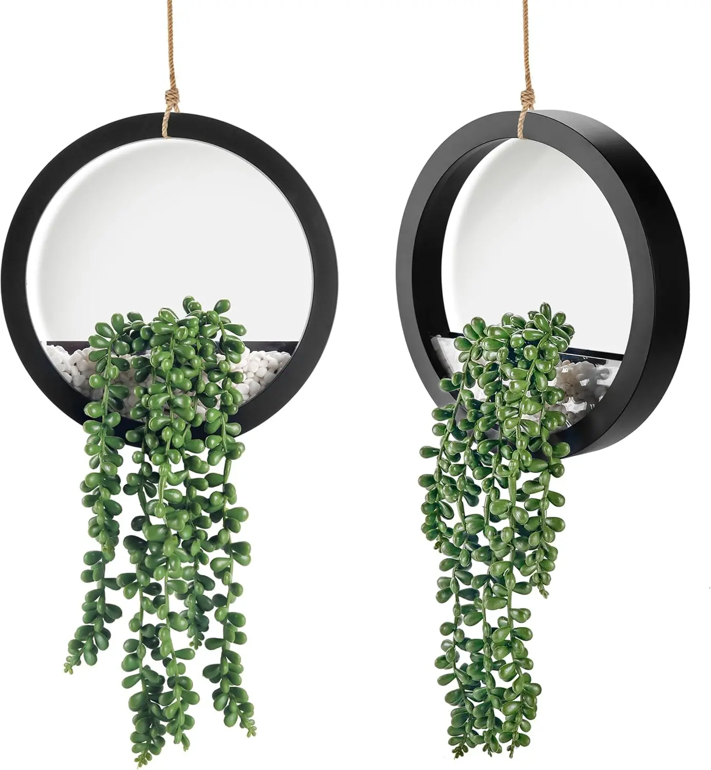 2-Pack Decorative Hanging Synthetic Succulents, Black Pot Modern Artificial Plants for Living Room, Boho Wall Style Home & Bathroom Accessories, Garden Pots & Planters, Hanging Baskets