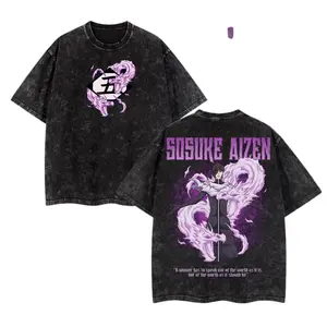 Unleash your inner villain! Bleach Aizen Sōsuke oversized acid wash cotton t-shirt. Ultra soft, perfect anime fan gift. Menswear Streetwear