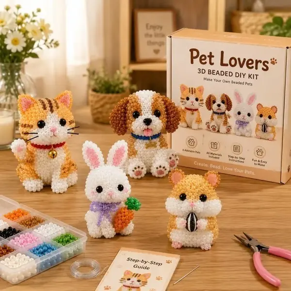 3D Beaded Animal DIY Craft Kit with Beading Pins, Beginner Friendly Beading Project, Fun Relaxing Stress Relief Hobby, Handmade Desk Decor, Perfect Gift for Adults Teens, Diy Decorations, Craft Supplies