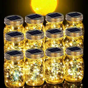 12 Pack Solar Lanterns Outdoor  Upgraded  Glass Solar Mason Jar Lights 30 LED 215% Larger SolarPanel, Anti-Rust LidJust a Little More,Get Double The Delight-Warm White