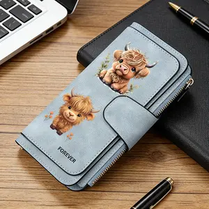 1pc Highland cattle pattern women's long wallet, multi-functional wallet, portable snap coin purse, Zipper Card Holder, birthday gift and daily commuting essential, perfect holiday gift, suitable for outdoor, travel and family use, 3.05CYJ-4