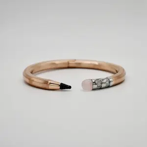 18K Gold Filled Pencil Bracelet Bangle with Moissanite and Pink Nephrite, Hypoallergenic, Waterproof and Tarnish Resistant