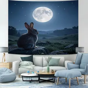Realistic Bunny Tapestry, Soft Fabric, Available in Moonlit Night and Countryside Styles, Easy to Install and Maintain, Decor for Dorms, Bedrooms and Living Rooms, Top Gift Choice for Nature Lovers