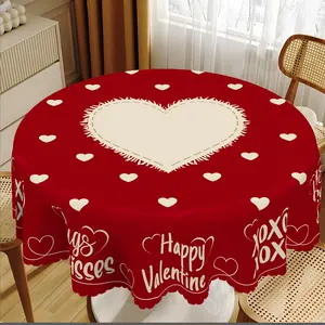 1pc Valentine'S Day Tablecloth | Romantic Red Heart Design with "Happy Valentine" Text, Easy-to-Clean Polyester Fabric, Durable Material, Suitable for Dining, Weddings, Anniversary Decorations, Indoor/Outdoor Decoration, Valentine'S Day Gift
