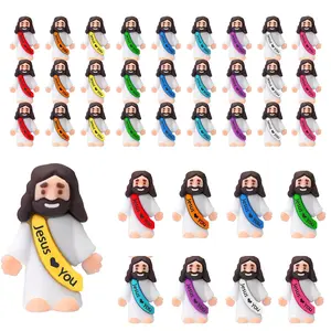 30pcs Mini Jesus Figures – “Jesus Loves You” Rubber Toys in Bulk for Hide & Seek, Religious Party Favors, Sunday School, Baptism Gifts, Church Decorations (Lively Colors)