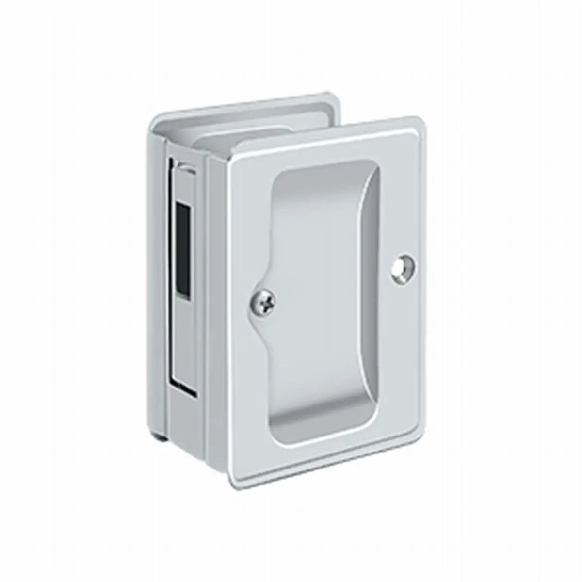 212 MAIN Heavy-Duty Adjustable Sliding Door Receiver Pocket Lock, Door Hardware, 3.25x2.25in Weatherproof Corrosion-Proof Solid Brass Bright Chrome, Cross Bore Size Compatible Motorcycle Lock, 1-Year Mechanical Warranty, Outdoor Security Solutions, 3.25X2