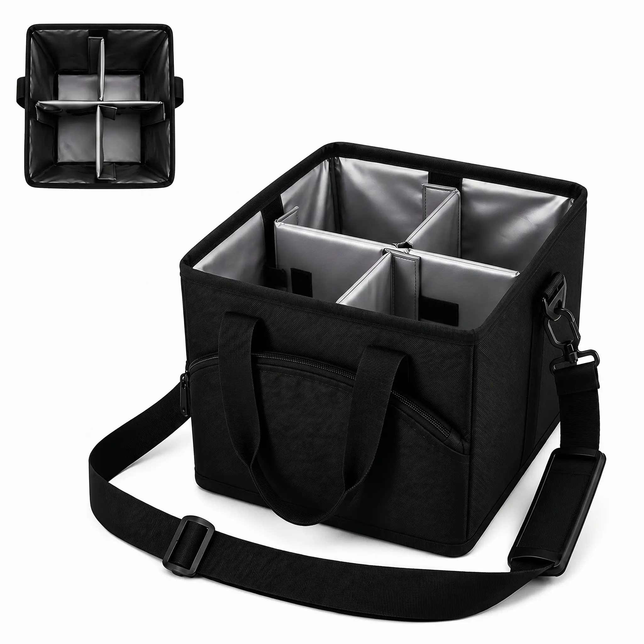 4 Cup Drink Carrier Caddy Open Top Insulated Drink Organizer With Removable Dividers Shoulder Strap Front Zipper Pocket Portable Cup Holder Tote Bag For Coffee Cups Bottles Delivery Car Picnic Travel