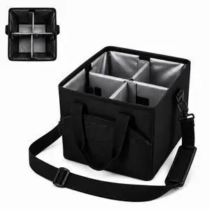 4-Cup Drink Carrier Caddy, Open-Top Insulated Drink Organizer With Removable Dividers, Shoulder Strap And Front Zipper Pocket, Portable Cup Holder Tote Bag For Coffee Cups, Bottles, Delivery, Car, Picnic And Travel