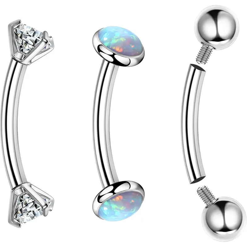 LOLIAS G23 Titanium 16G Eyebrow Piercing Jewelry Curved Barbell Piercing Ear Navel Belly Lip Ring Rook Piercing Piercing CZ Opal Ball Barbell Piercing Jewelry 6mm/8mm/10mm Hypoallergenic Cubic Zirconia