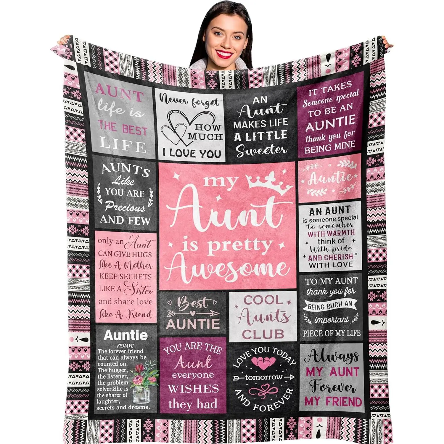 Aunt Gifts, Auntie Gift,Single-sided Print Flannel Blanket, Lightweight and Soft for Bedroom, Sofa, Car, Office, Camping & Travel, Perfect for Naps&Daily Use. Ideal Gift for Valentine's Day, Birthday, Holiday, Wedding and New Year