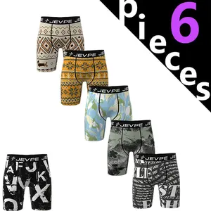 JEVPE 6-piece men's graffiti lettered striped printed shorts, 7-inch length, four-way stretch polyester blend fabric, comfortable and loose fit, breathable material.