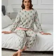 Product Review of Holiday Forest Print Loungewear Set Womens Tree Bow Pajama Set Long Sleeve Top Jogger Pants Soft Cozy Knit New Year Valentines Day All Season Sleepwear from A**🎀