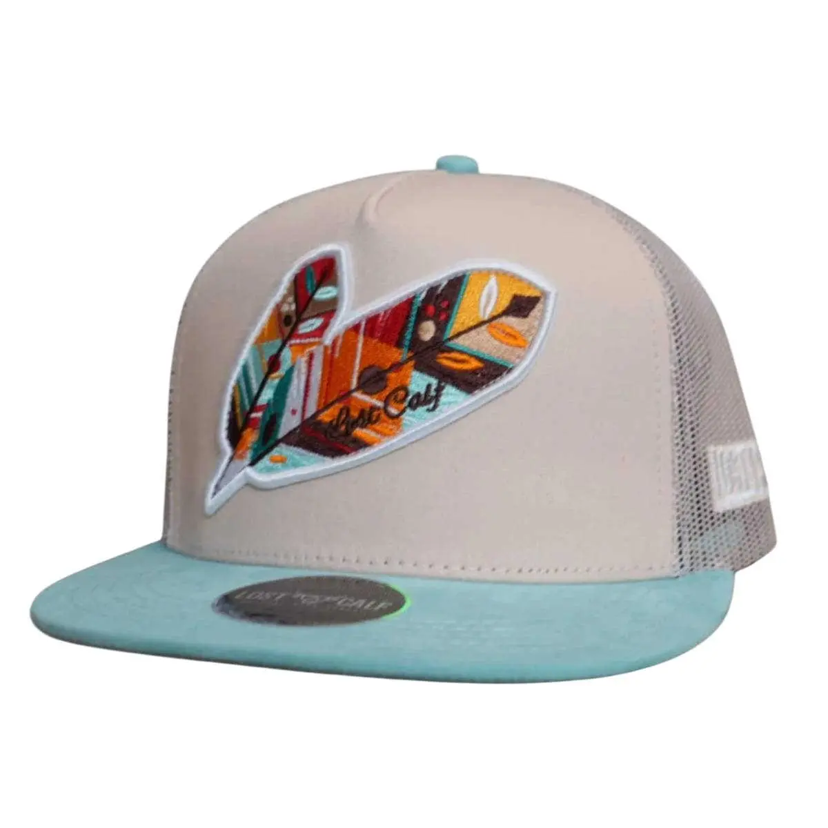 Lost Calf Unisex Tribe Patch Flat Mint & Cream Mesh Back Snapback Hats