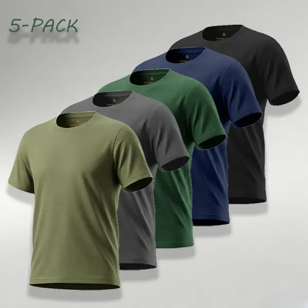 Men's 5-Pack 100% Polyester Quick-Drying Crew Neck Athletic Fit T-Shirts - Breathable Activewear for Gym Training, Daily Wear