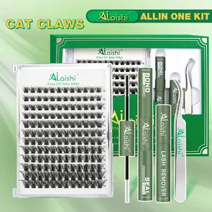 Ailaishi 3D Cat-Eyed Eyelash Bundle Set: A fairy-like cat-eye style dense synthetic eyelash DIY 10-18mm short length single lash cluster tool set, long-lasting waterproof mascara and remover, beginner-friendly home makeup supplies Soft Cosmetic