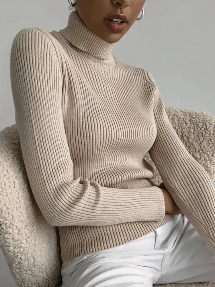 Suéter de cuello alto de otoño para mujer, suéteres de punto suaves, jerséis de cachemira Soft Sweaters Female Basic Blouse New