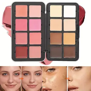 16 Color Face Contour Cream Palette, 1 Count Long Lasting Waterproof Face Contour Cream Palette, Natural Blemish Brightening Highlighter Palette, Bronzer