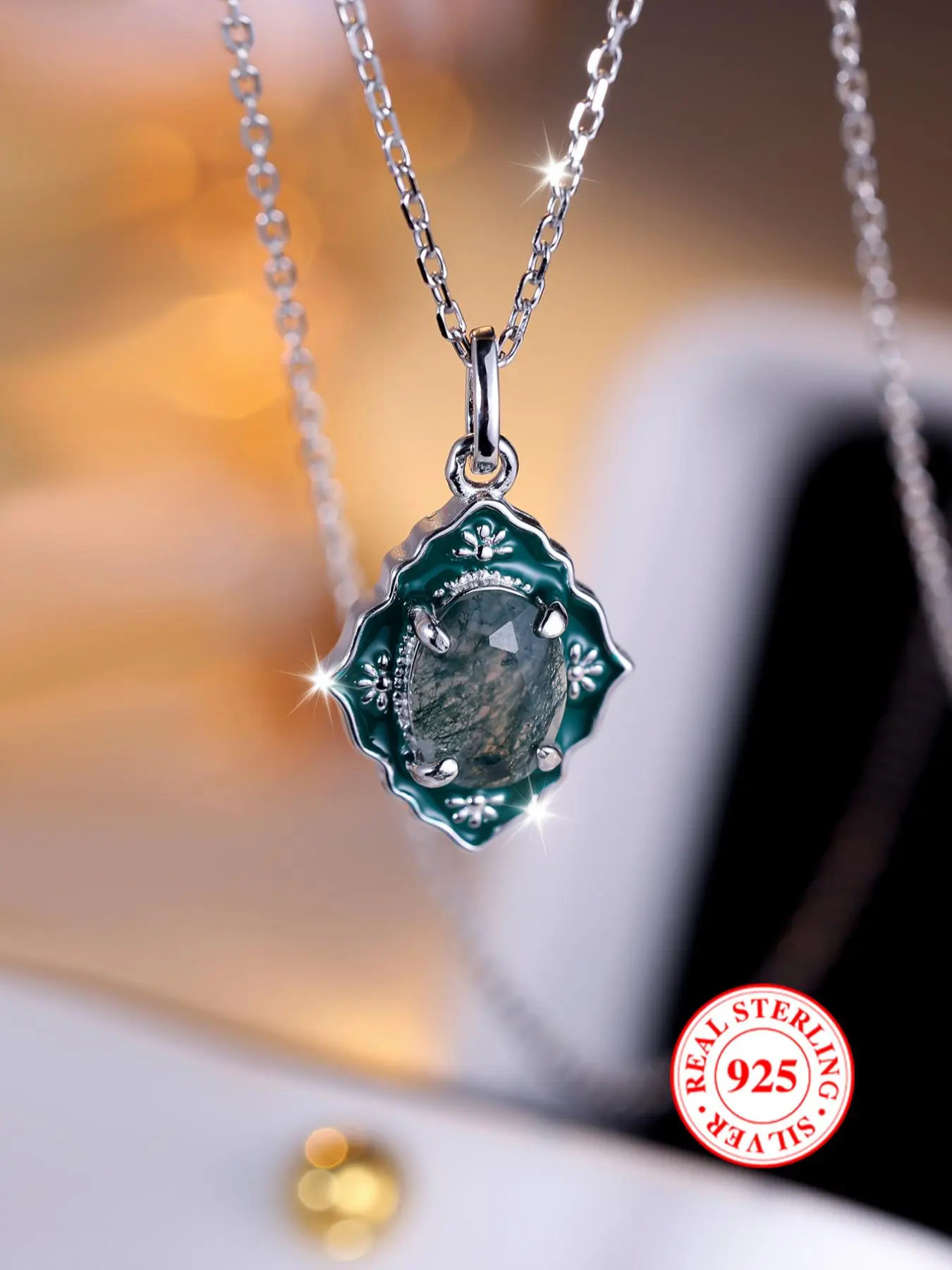 925 Sterling Silver Artificial Gemstone Decor Zirconia Pendant Necklace with Box, Gift Necklace for Women & Girls, Jewelry Accessories for Party, Daily Clothing with Box