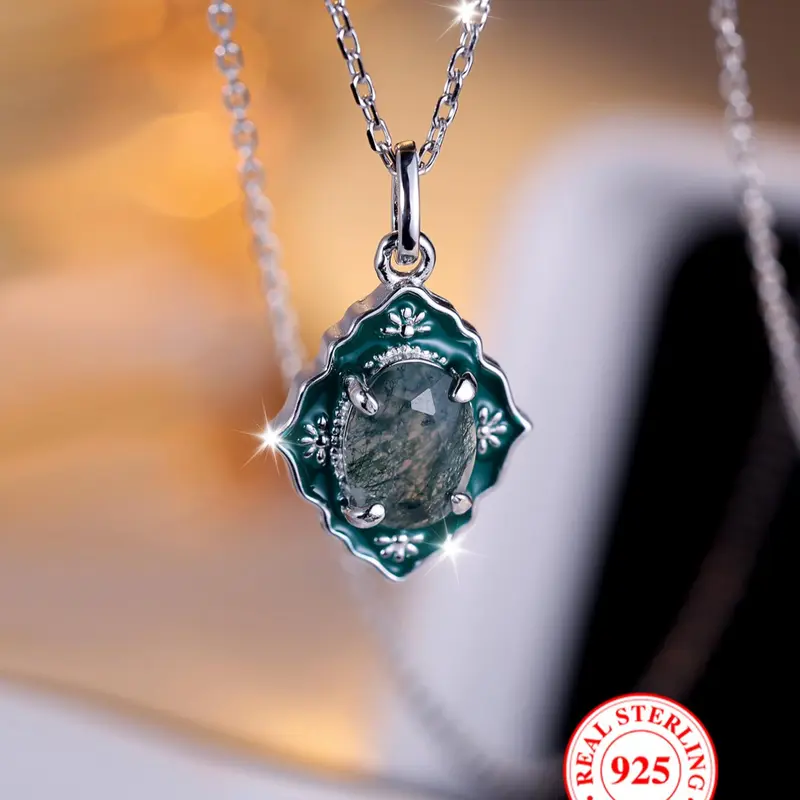 925 Sterling Silver Artificial Gemstone Decor Zirconia Pendant Necklace with Box, Gift Necklace for Women & Girls, Jewelry Accessories for Party, Daily Clothing with Box