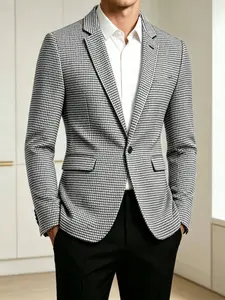Men's Spring Summer Checkered Suit Jacket, Slim Fit Business Casual Blazer, Single Button Design, Versatile Formal Wear, Blazer Coat