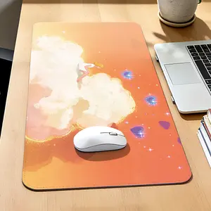 Premium Girl Sitting On Dreamy Cloud With Sparkling Blue Hearts Illustration High Quality Mouse Pad Modern Office Gaming Comfort Experience Non?Slip Durable For Daily Work And Play  40*80 Size.