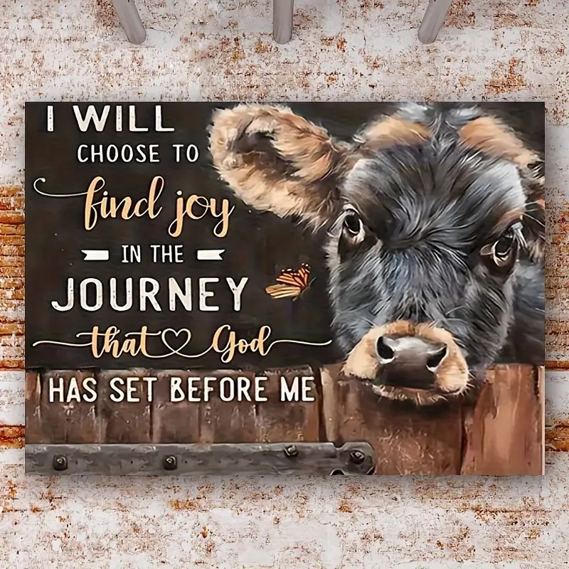 Country Angus Cow Print Design Canvas Artistic Character Art Home Wall Art - Wooden Frame Farmhouse Decor, Suitable for Living Room, Bedroom, Office - Ready to Hang Canvas