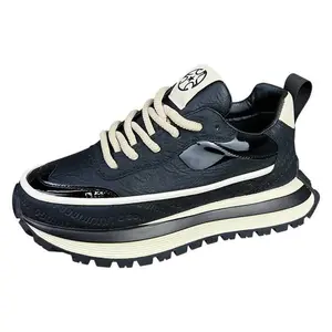 1 Pair Of Street Style Neutral Sports Shoes, Breathable And Lightweight Casual Shoes For All Seasons, Thick Sole, Durable Rubber Outsole, Fabric And Synthetic Leather Upper, Tied Round Toe, Suitable For Hiking And Outdoor Activities, Men'S Shoes