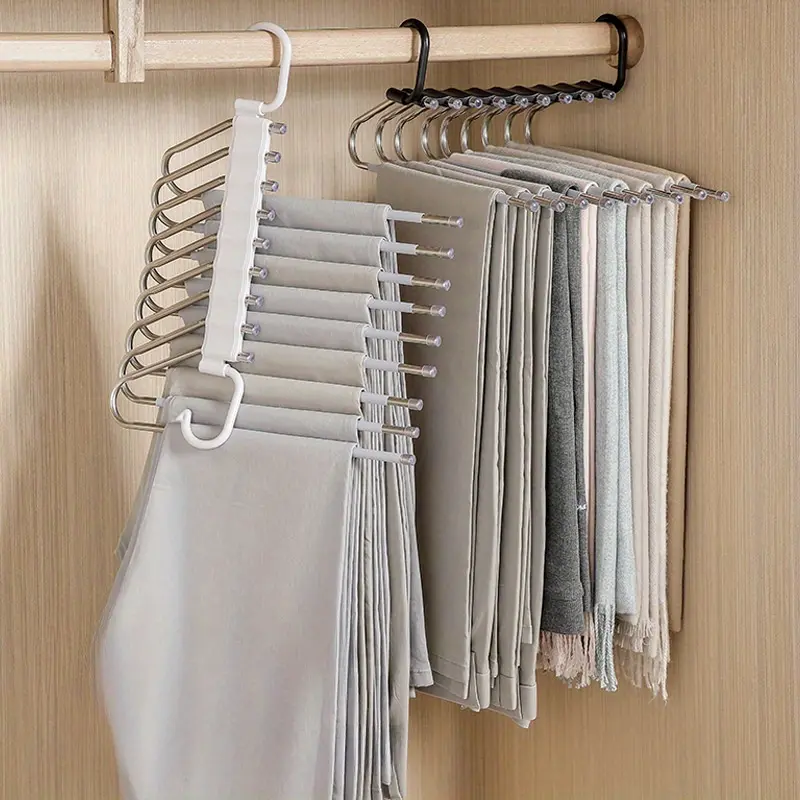 Stainless Steel Foldable Pants Organizing Rack, Multi-Layer Home Use Magic Invisible Closet Organizer, Hanging Clothing Organizer, Space-Saving Clothes Storage Solution