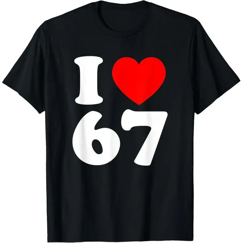 "I Love 67 Year Old" T-Shirt, Unisex Retro 80s Graphic Print for 67th Birthday, Soft Knitted Cotton Short Sleeve Round Neck Top, Sporty, Shortsleeve, Breathable, Casual, Streetwear, Tee, Tshirt