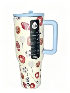 HydroJug 40oz Sports Print Tumbler Insulated Stainless Steel Water Bottle with Handle & Straw Leakproof 24H Cold Cup Holder Friendly BPA Free Multisport Pattern for Gym & Travel Drinkware Flasks Mug Bottled Portable
