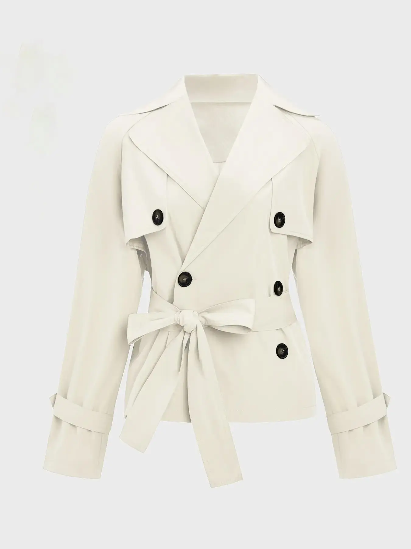 Women's Solid-Color Lapel Double-Breasted Long Sleeve Trench Coat