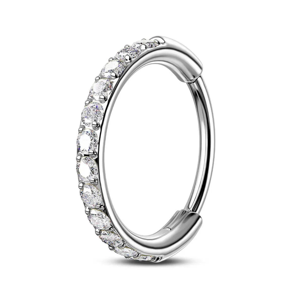 OUFER BODY JEWELRY 20G (0.8mm) Micro Paved CZ Nostril Hoop, 316L Stainless Steel Hinged Segment Ring for Women's Nose Piercing
