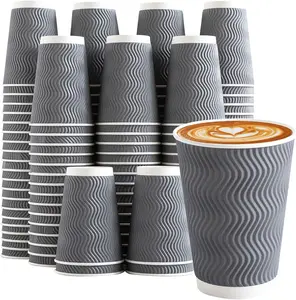 Clawsoff Coffee 120 Pack Cups 12 oz, Corrugated Insulated Ripple Wall Disposable Paper Cups for Hot Beverage or Cold Drinks Office/Home/Cafe/Party/Travel (Gray)