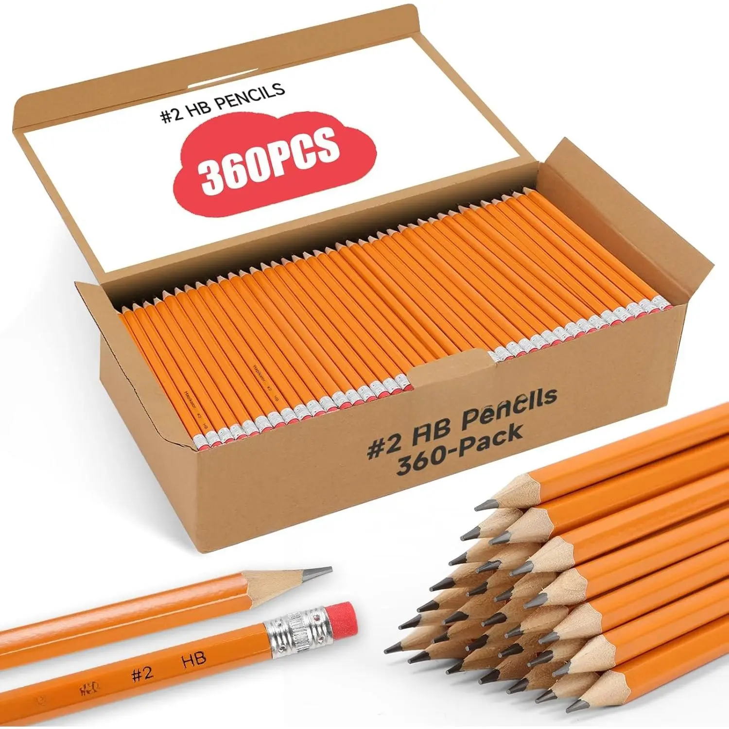 360-Pack Sharpened #2 Yellow Pencils with Erasers, Bulk Pack Graphite Pencils for School Classroom Teacher Supplies, Writing, Drawing and Sketching