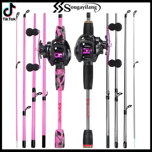 Sougayilang 2&5 Sections Casting Fishing Rod and Bait casting Fishing Reel with EVA Handle Portable Travel Fishing Pole Fishing Tackle Outdoor Sports 4reel  fishing reel combo tempest  rod