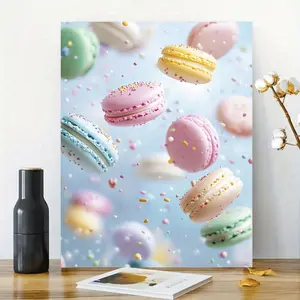 Fantasy Macaron Canvas Wall Art - 12x16inch (23.6x 15.7cm ) Pastel Macaron with Wooden Frame, Dustproof and Moisture-Resistant, Home, Office, Classroom Decoration, Suspended Candy Art - Kitchen and Room Wall Decoration, Macaron Decoration, Long-Lasting Pr