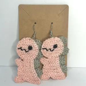 Pink Crochet Dino Earrings