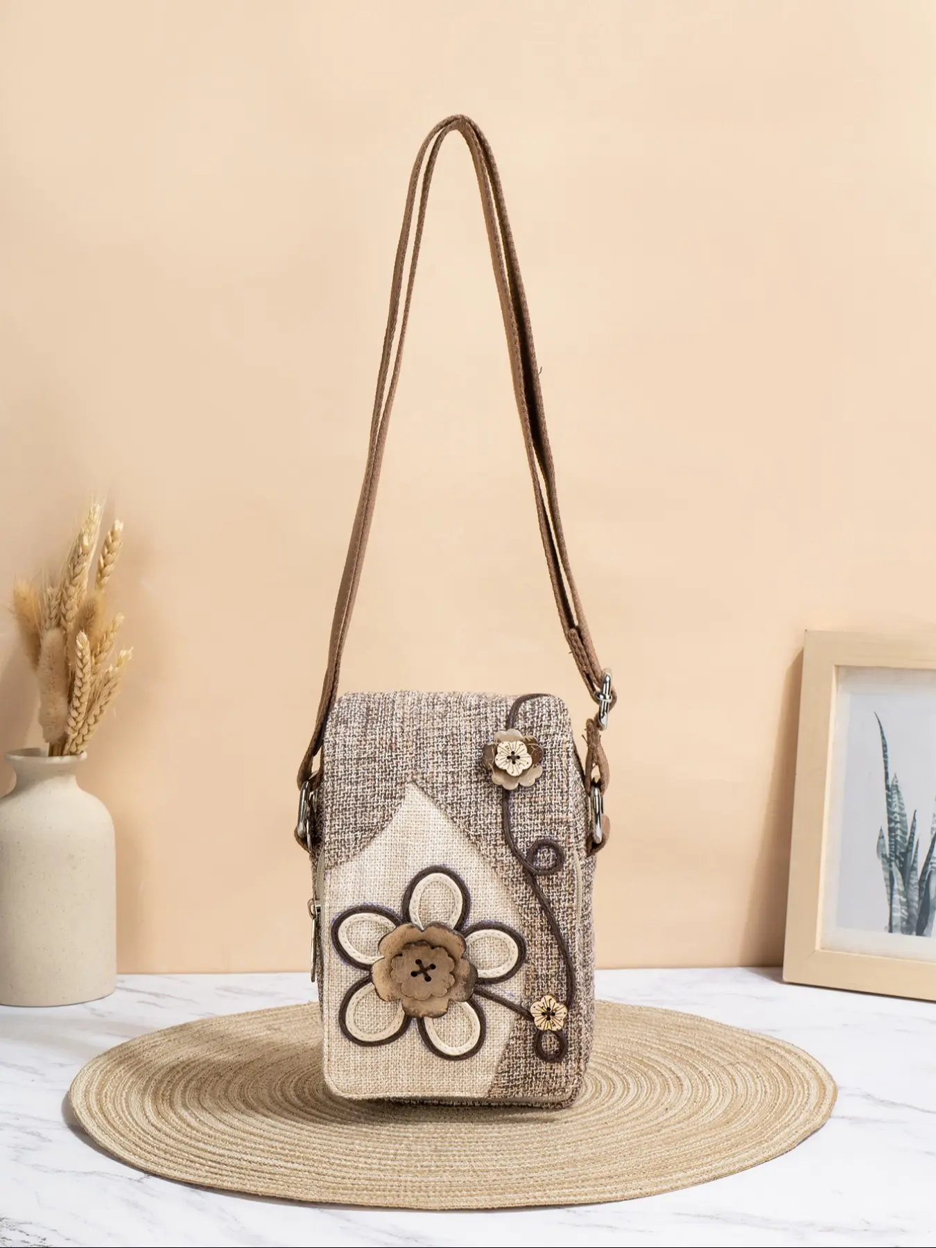 Boho Ethnic Style Handmade Beaded Natural Coconut Button Shoulder Crossbody Bag, Multi-Layer Flap Original Phone Bag, Handbag Shoulder Purse, Bohemian Crossbody Purse, Boho Crossbody Bags