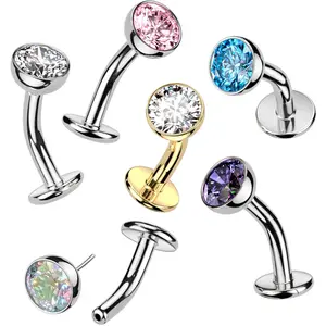 CZ Bezel Gem Titanium Threadless Floating Belly Ring CZ Bezel Gem Titanium Threadless Floating Belly Ring
