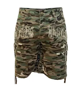 Bottega Desires Distressed Camo Cargo Shorts Green