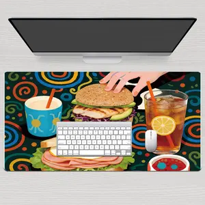 Premium Colorful Sandwich Burger Lemon Tea Illustration High Quality Mouse Pad Modern Office Gaming Comfort Experience Non?Slip Durable For Daily Work And Play  40*80 Size.