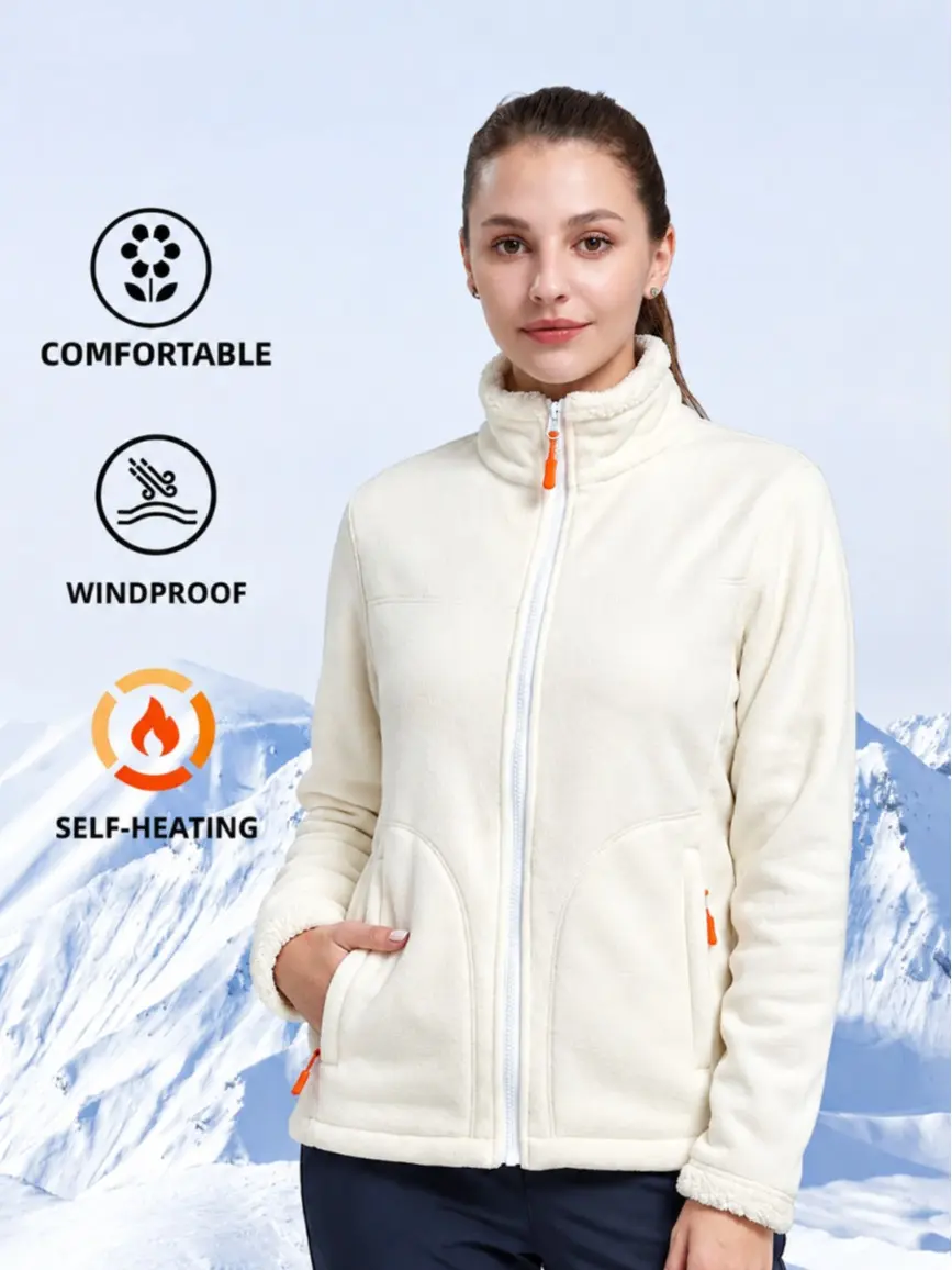 Women’s stand-collar warm jacket, casual fleece-lined warm top, retains heat and keeps you warm, with outstanding cold resistance.Full zip design with a windproof stand collar and practical side slip pockets, available in multiple colors, suitable for out