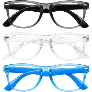 ST-46 Blue Light Glasses for Kids 3 Pack Blue Light Blocking Glasses for Teen Boys Girls Age 3-10,Computer Screen Gaming TV Phone Glasses Anti Glare,UV & Eye Strain (Grey Black+Transparent+Blue)