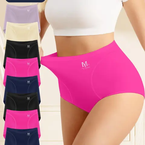8-Pack MEIYATING Plus Size High Waist Shapewear Panties, Seamless Triangle Underwear, Comfortable Fit, Summer Thin Style, Comfy Fit Panty