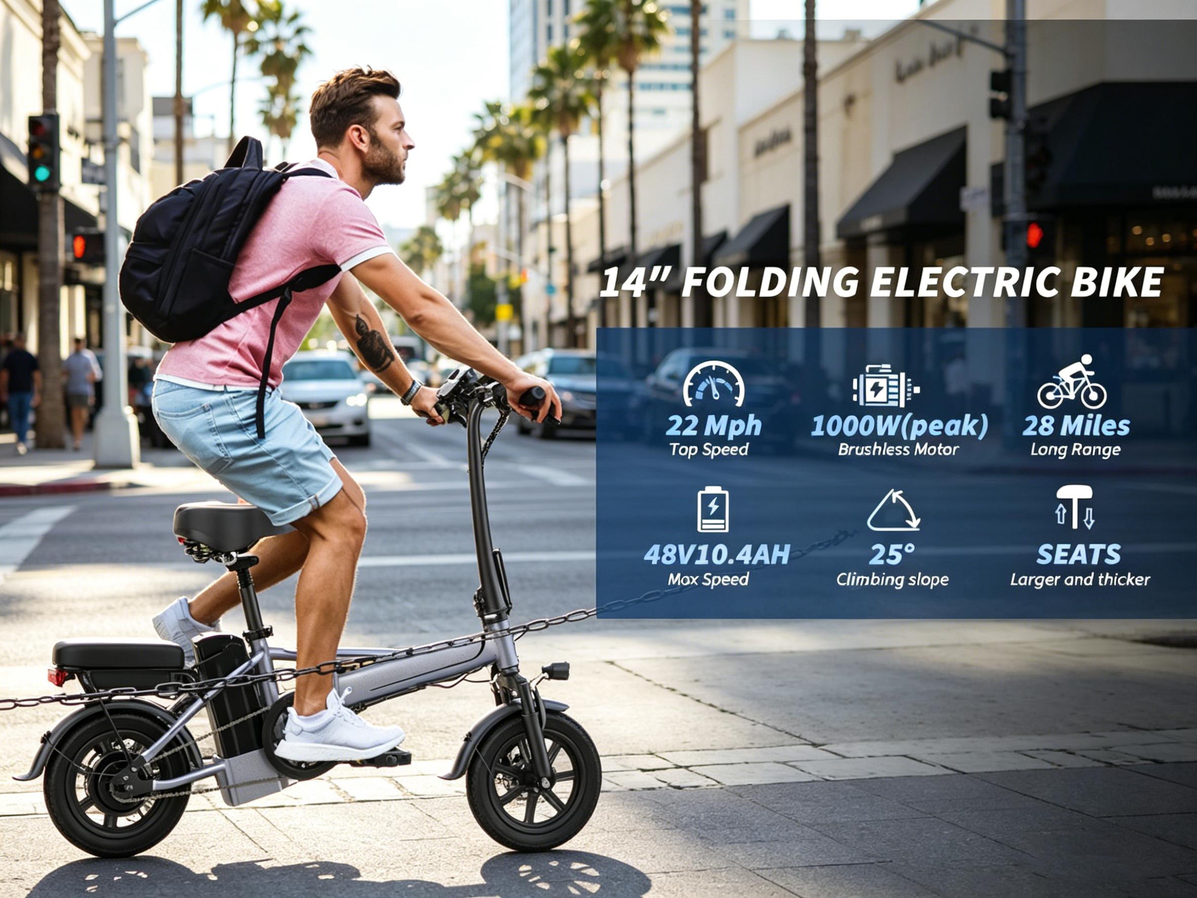 US 14" Foldable Electric Bike for Adults | 750W Peak Motor, 22 MPH Speed | 48V 10.4Ah/15.6Ah Battery, Electric Scooter| with Dual-Seat and Multi-Shock Absorption & Smart APP | With Phone Holder | UL2849 Certified Motor | Nice for Gift & Daily Commutes