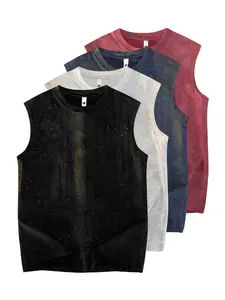 One-piece Viral Men's Starry Washed Sleeveless Tank Top - Glitter Crew Neck Muscle Tee for Gym, Summer Vacation & Streetwear