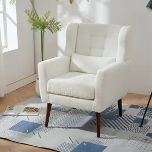 Modern Accent Chair,Teddy Fabric Living Room Chairs Comfy Reading Chair,Mid Century Accent Chair, Lounge Arm Chairs Armchair for Living Room Bedroom (White)